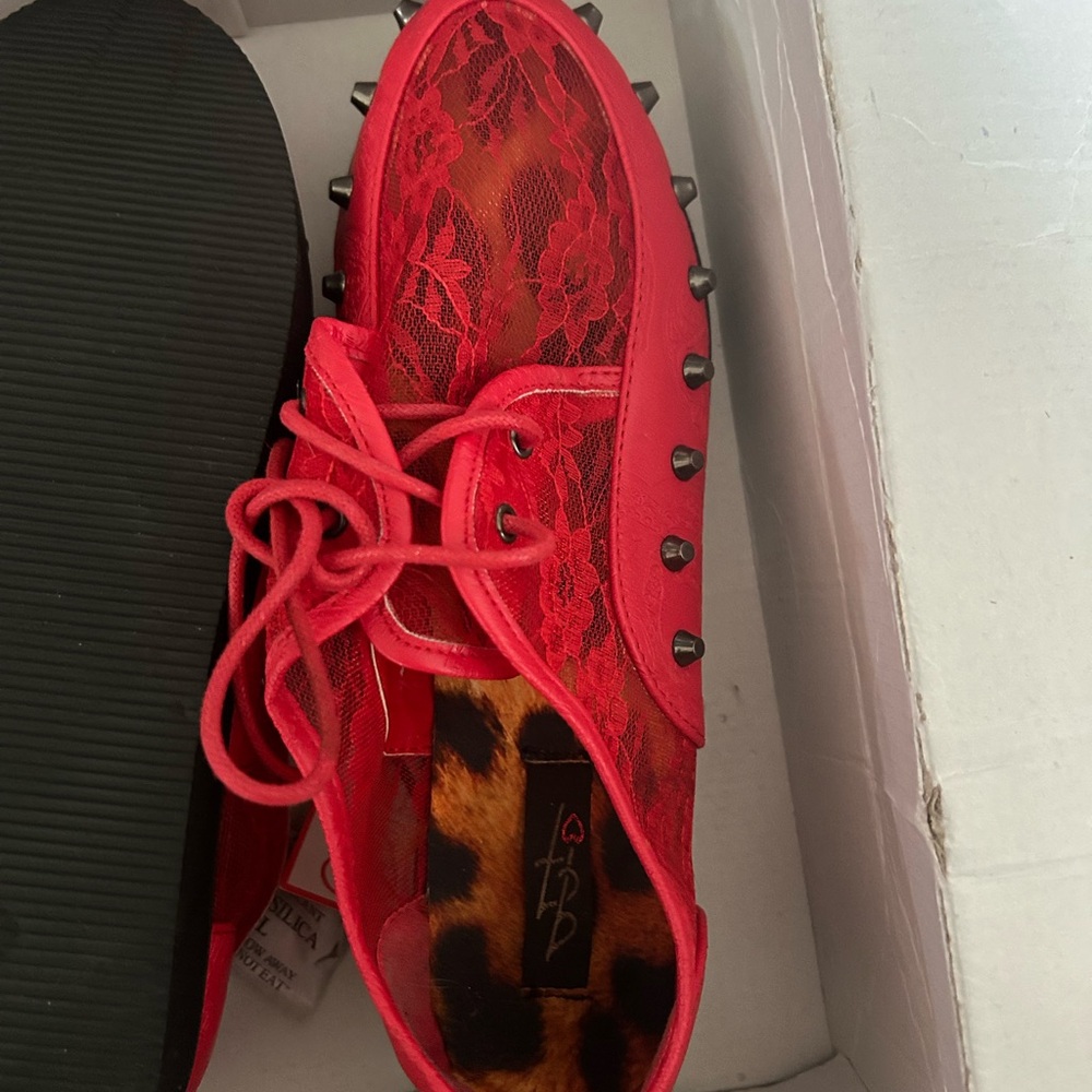 Iron Fist Red Lace Spike-Trim Sneakers - Picture 3 of 7